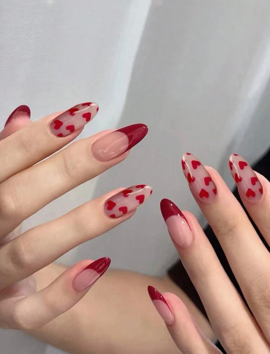 Heart Print and French Tip Valentine's Day Nails
